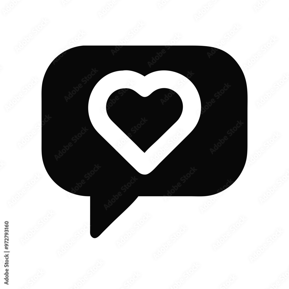 Bold black speech bubble with white cut-out heart shape inside on white background copy space Bold black speech bubble with white cut-out heart shape inside on white background copy space