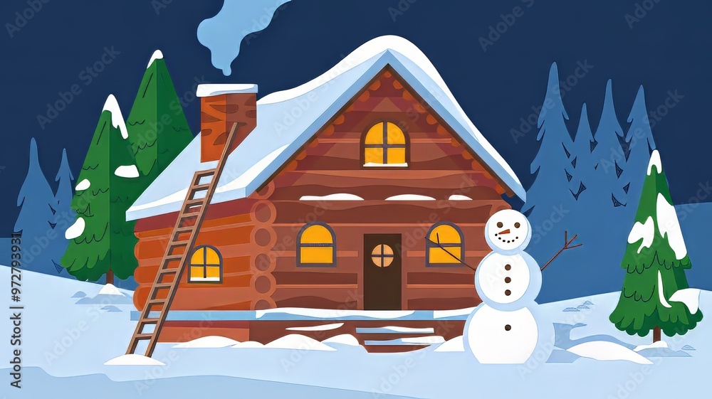 Naklejka premium A Captivating Digital Illustration Depicting a Snowy Christmas Scene Perfect for Holiday Greetings and Seasonal Decor
