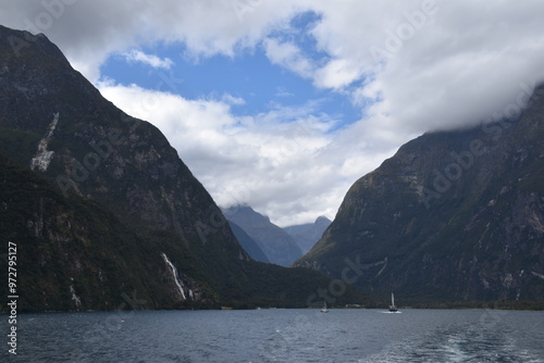 The fiords and stunning mountain landscape at Milford Sound on the South Island of New Zealand