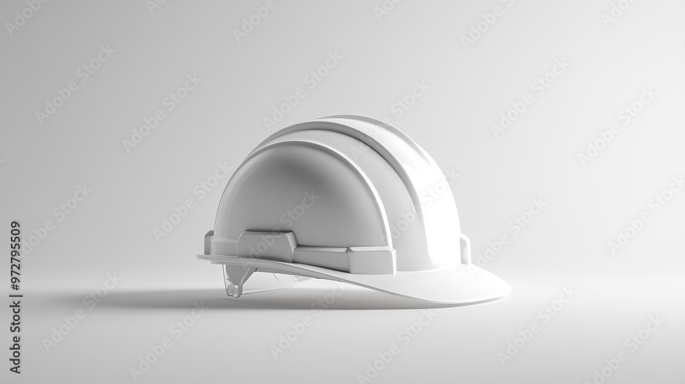 A compact white hard hat with a minimalist design, displayed on a white background, demonstrating its efficiency in providing safety and protection during construction activities. A compact white hard hat with a minimalist design, displayed on a white background, demonstrating its efficiency in providing safety and protection during construction activities.