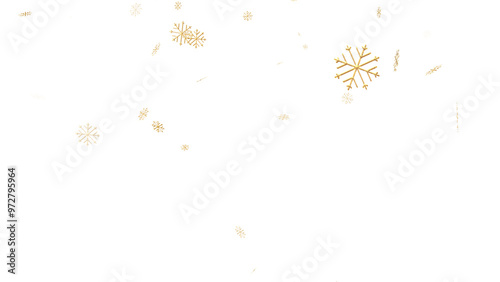 snowflakes golden of christmas transparent png or isolated background, snowflake particle or christmas poster element. 