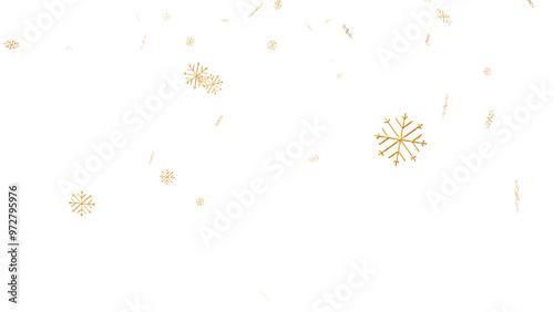 snowflakes golden of christmas transparent png or isolated background, snowflake particle or christmas poster element. 