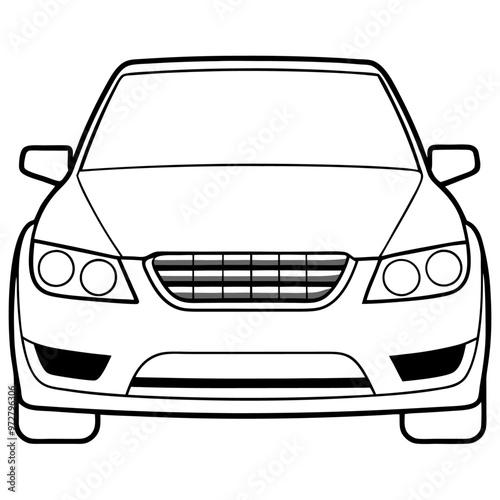 car front view outline coloring book page line art drawing