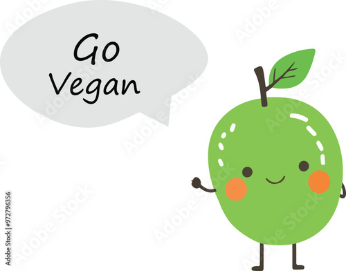 Vector Go Vegan Message with Green Apple Perfect for Eco-Friendly Campaigns and Vegan Awareness Designs