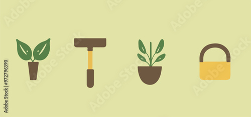 gardening tools and potted plants for illustrations and graphic design