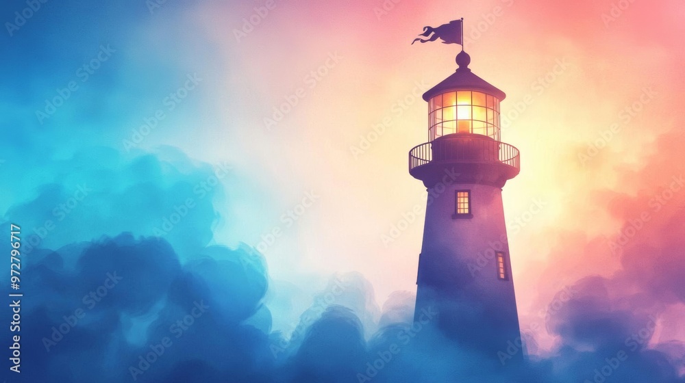 Haunted lighthouse, guiding a ghostly pirate ship, eerie glow, Watercolor style Haunted lighthouse, guiding a ghostly pirate ship, eerie glow, Watercolor style