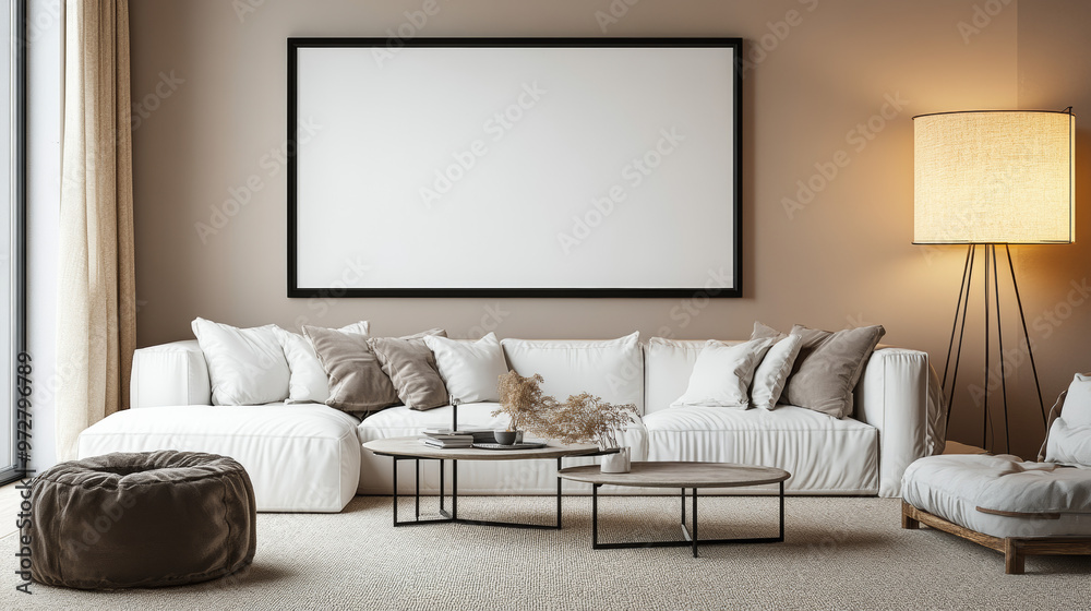 Mockup of a large canvas on the wall of a modern living room. Perfect for showcasing interior design, art, or advertising in a stylish home setting.
Mockup of a large canvas on the wall of a modern living room. Perfect for showcasing interior design, art, or advertising in a stylish home setting.