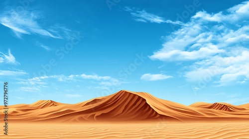 Majestic sand dunes ripple beneath a cloud-strewn blue sky, stretching into the horizon.