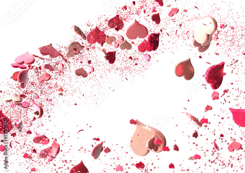 Falling red and pink hearts isolated on transparent background. Valentine’s day design. 3D rendering
