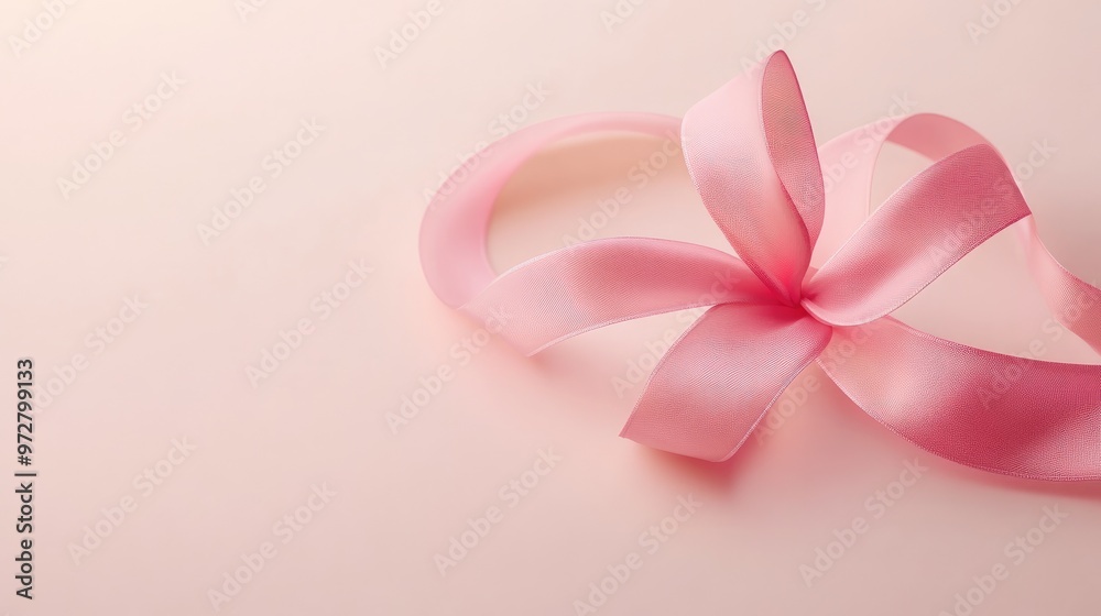 Pink ribbon loop shaped into a flower on a light-colored background, evoking a sense of beauty and femininity Pink ribbon loop shaped into a flower on a light-colored background, evoking a sense of beauty and femininity
