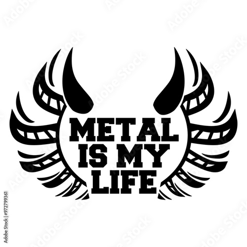 Heavy Metal Is My Life Hard Rock Music Text Quote Design Lover Art Vector Illustration Card T-Shirt Poster Sticker Graphic Print Decorative Drawing Isolated Logo Decoration Symbol Creative Cool Style

