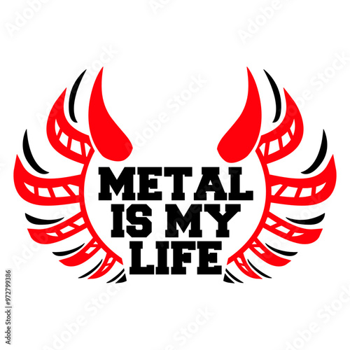 Heavy Metal Is My Life Hard Rock Music Text Quote Design Lover Art Vector Illustration Card T-Shirt Poster Sticker Graphic Print Decorative Drawing Isolated Logo Decoration Symbol Creative Cool Style
