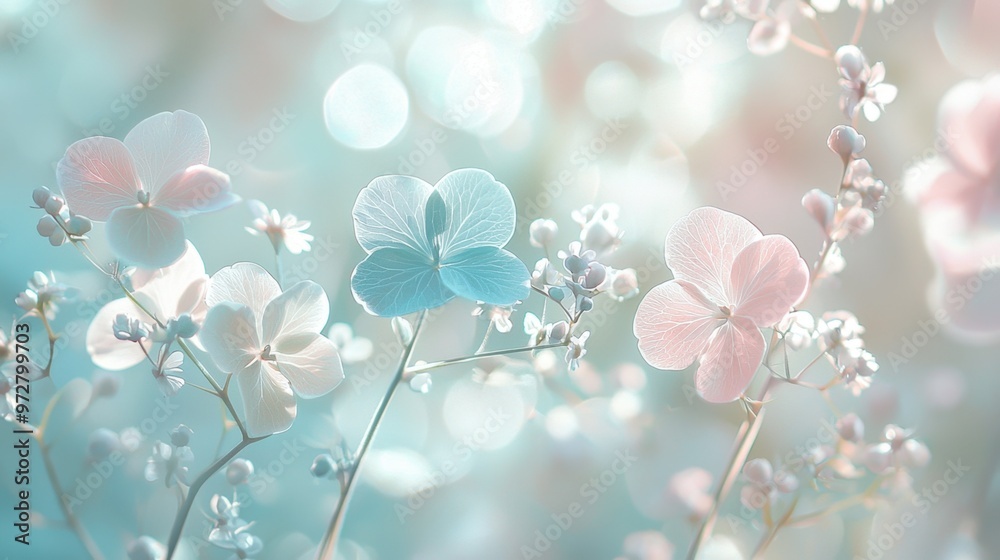 Pastel botanical elegance in soft light Illustrate or photograph botanical elements in pastel tones like light blue, soft pink, and pale green, with soft, diffused lighting that highlights their Pastel botanical elegance in soft light Illustrate or photograph botanical elements in pastel tones like light blue, soft pink, and pale green, with soft, diffused lighting that highlights their