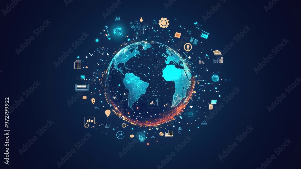 Obraz premium globes with business icons, AI 