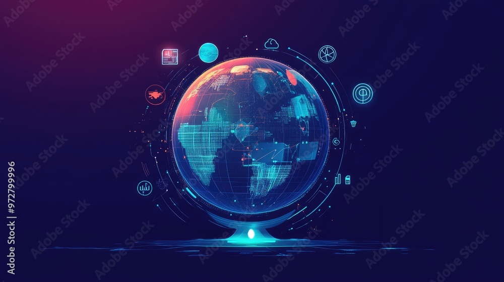 Obraz premium globes with business icons, AI 