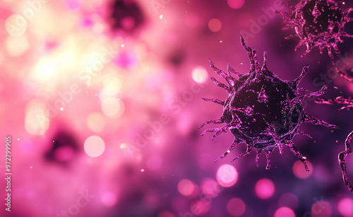 Artistic Depiction of Viruses Floating in a Vibrant Pink Environment photo