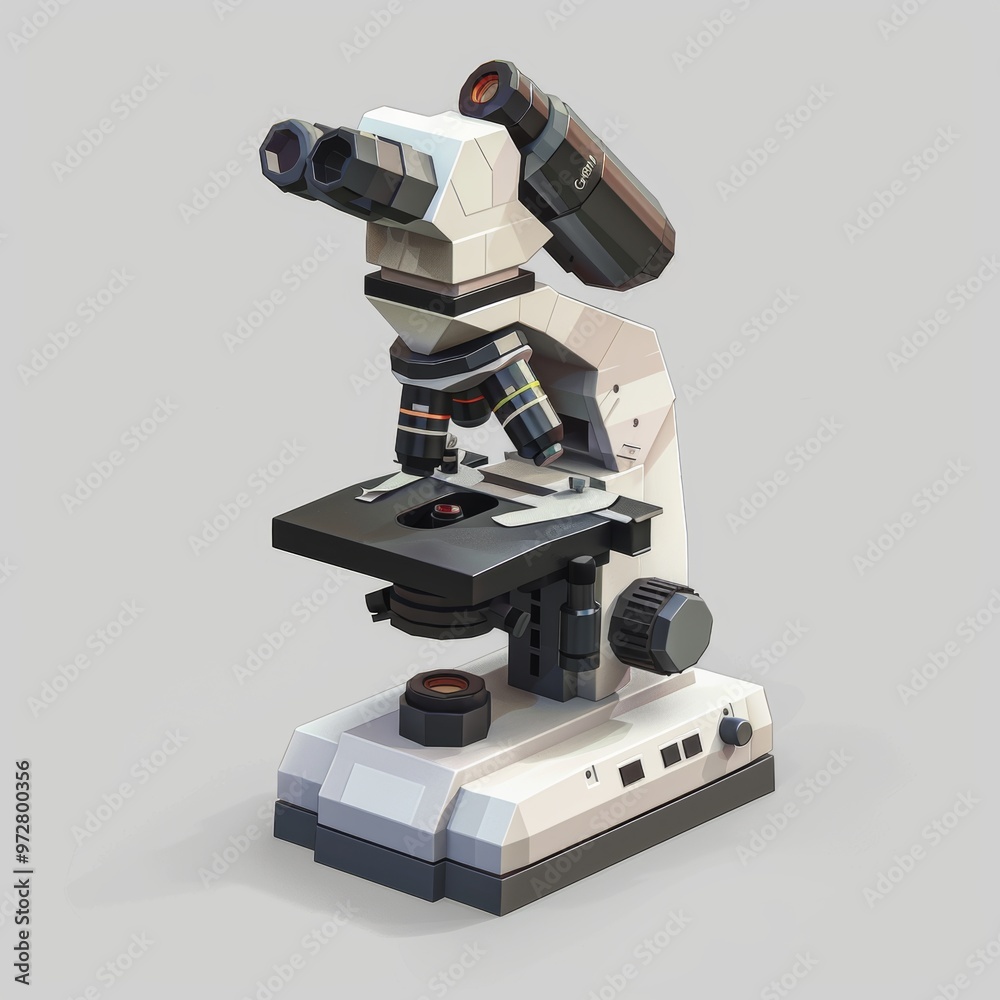 Minimalist Microscope in Pixel Art with Low Poly Style on White Background Minimalist Microscope in Pixel Art with Low Poly Style on White Background