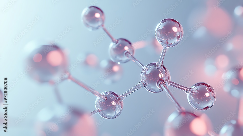 3D molecular structure with glossy spheres representing atoms, set against a minimal light background for a modern, scientific feel 3D molecular structure with glossy spheres representing atoms, set against a minimal light background for a modern, scientific feel