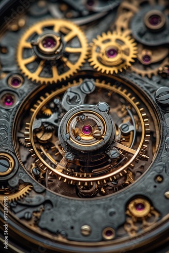 Skeleton watch movement showing intricate gears and mechanical parts