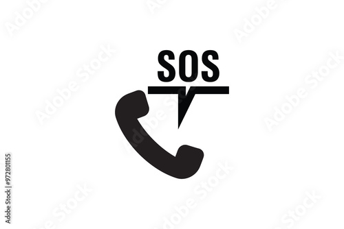 A black telephone handset with the text "SOS" above it, symbolizing an emergency call or distress signal for immediate assistance.