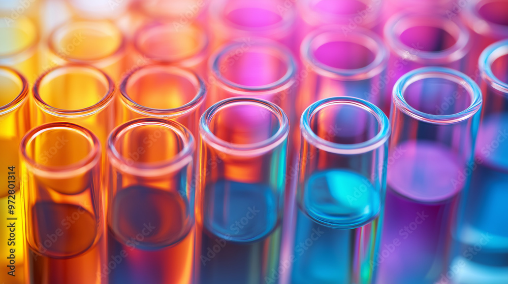 Vibrant Test Tubes Filled with Colorful Liquids in a Science Lab Vibrant Test Tubes Filled with Colorful Liquids in a Science Lab