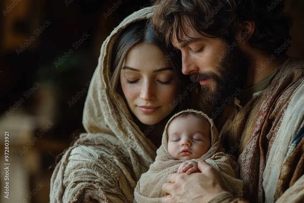 Obraz premium Young family gazing lovingly at newborn baby