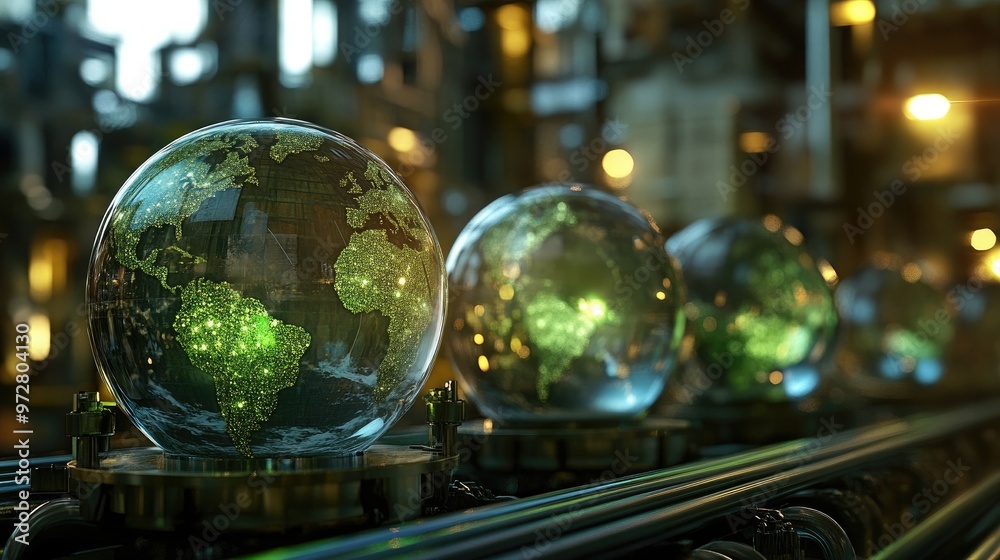 Fototapeta premium Globes with Carbon emissions reduction 