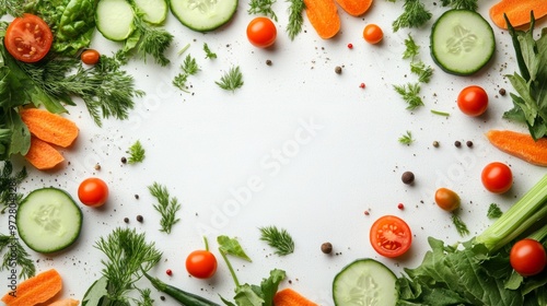 Fresh Garden Salad Top-View with Colorful Vegetables and Herbs - Blank Space for Branding or Text Overlay