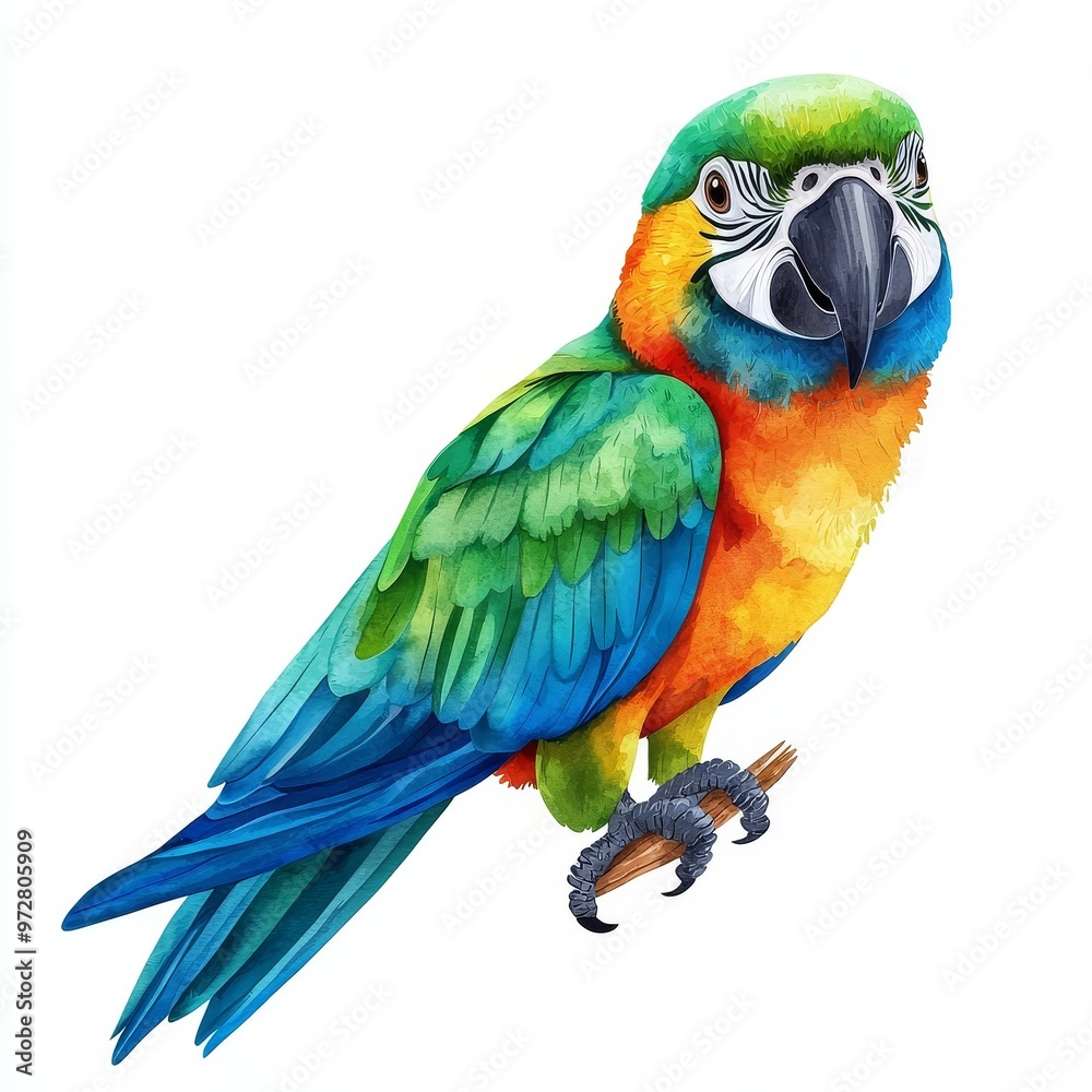 Fototapeta premium Delicate Watercolor Painting of Baby Parrot with Vibrant Feathers.