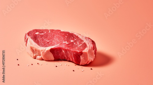 Raw Ribeye meat steak on pink background. Neural network ai generated art photo