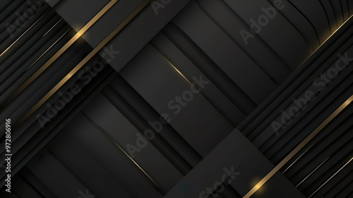 Abstract Black Geometric Layers with Gold Accents