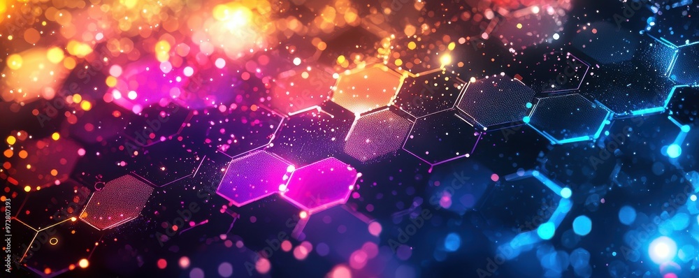 Modern wallpaper featuring neon glowing hexagons in a vibrant array of colors and dynamic abstract patterns for a futuristic digital design. Modern wallpaper featuring neon glowing hexagons in a vibrant array of colors and dynamic abstract patterns for a futuristic digital design.