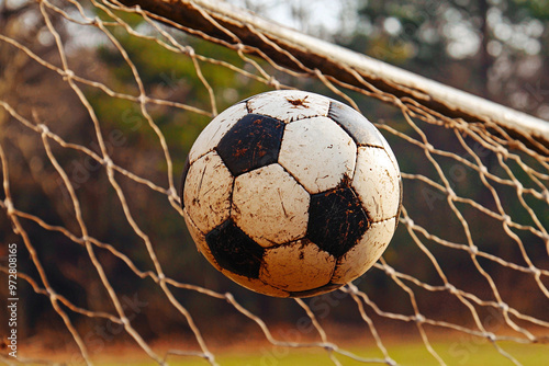 Football. Football ball in the net.