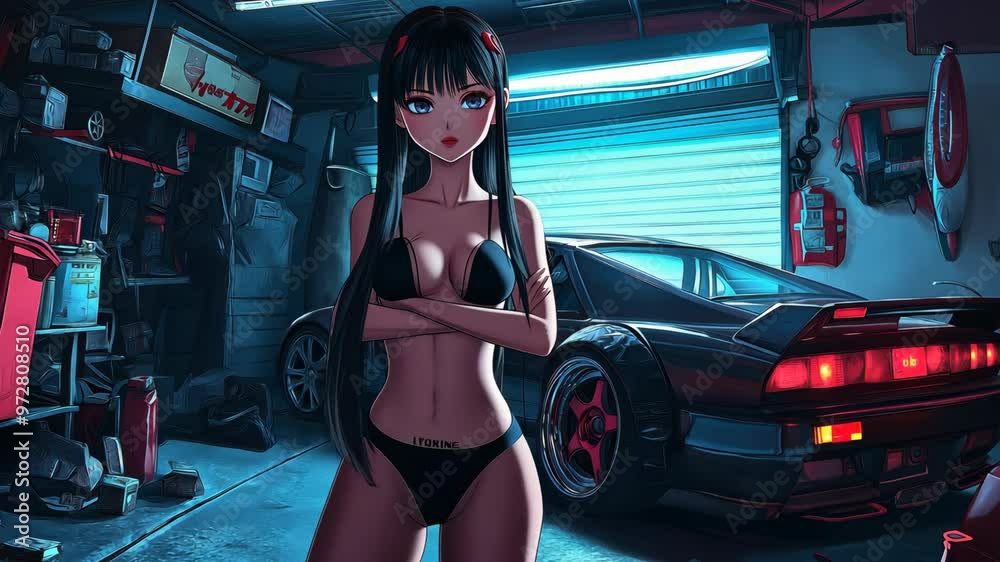 Anime Girl in Car Garage