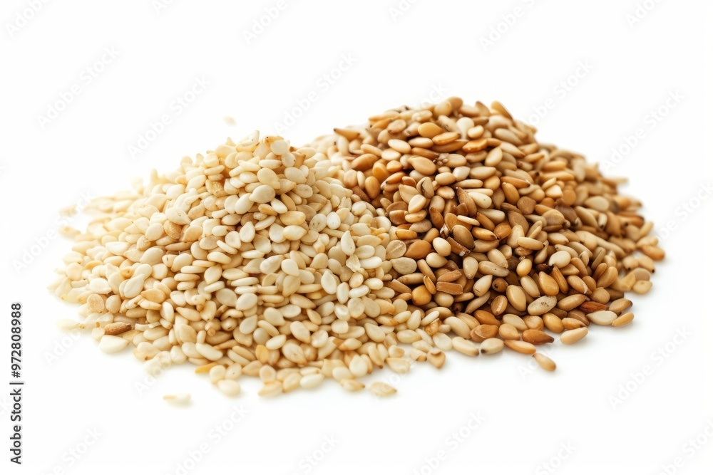 A fresh Sesame seed and Sesame seed Power isolated on white A fresh Sesame seed and Sesame seed Power isolated on white