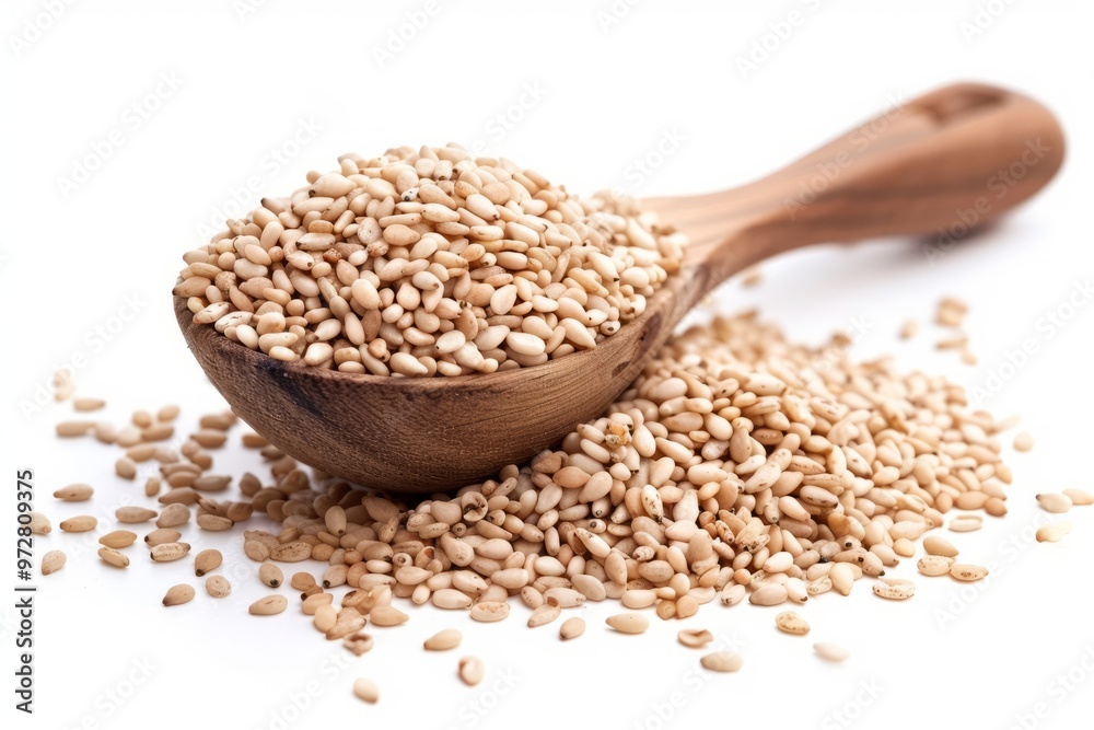 A fresh Sesame seed and Sesame seed Power isolated on white A fresh Sesame seed and Sesame seed Power isolated on white