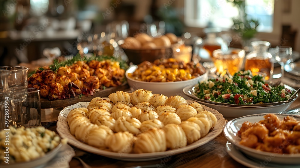 Families of different backgrounds coming together to share a Rosh Hashanah dinner, featuring traditional dishes and a festive setting. Families of different backgrounds coming together to share a Rosh Hashanah dinner, featuring traditional dishes and a festive setting.