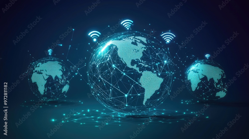 Fototapeta premium globes with network, WiFi,internet icons 