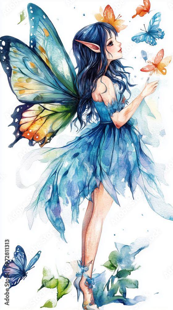 Cute fairy watercolor on a white background Cute fairy watercolor on a white background