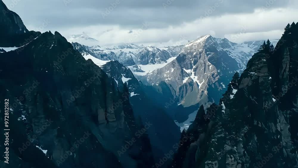 Dramatic twilight mountain landscape with dark peaks and a glowing sky Dramatic twilight mountain landscape with dark peaks and a glowing sky