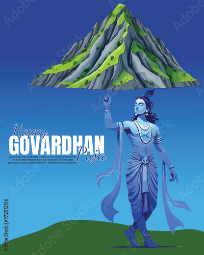 Happy Govardhan puja with loard krishna social media post banner template