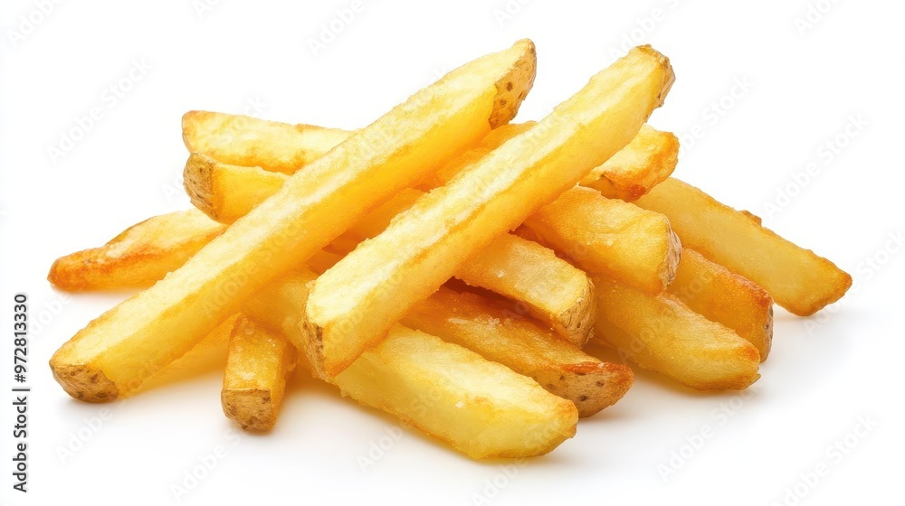 crispy golden french fries floating on white perfectly cooked potato strips with a delectable crunchy exterior capture the essence of this beloved comfort food in mouthwatering detail crispy golden french fries floating on white perfectly cooked potato strips with a delectable crunchy exterior capture the essence of this beloved comfort food in mouthwatering detail