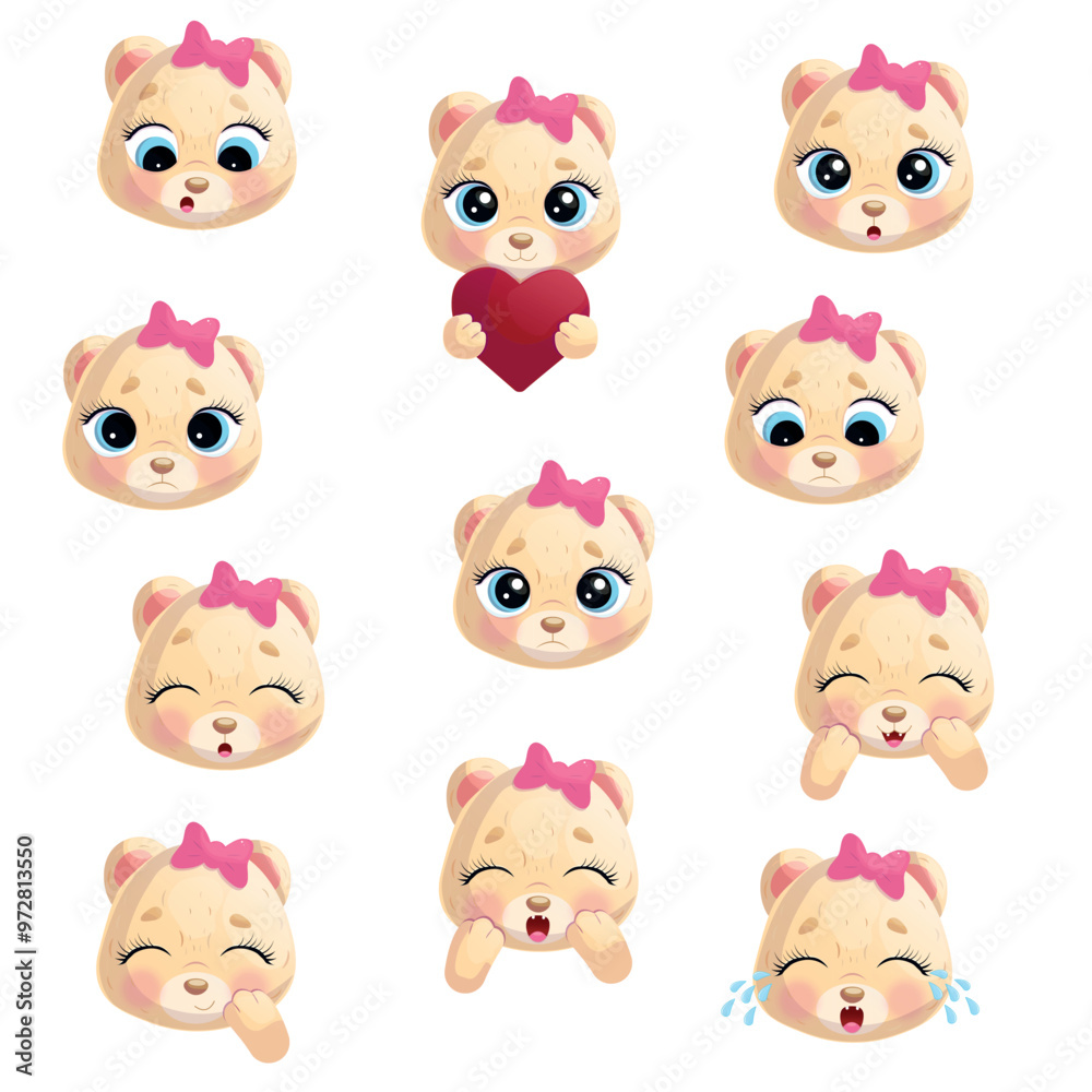 Big set of funny teddy bear with different emotions.Vector illustration isolated on a white background Big set of funny teddy bear with different emotions.Vector illustration isolated on a white background