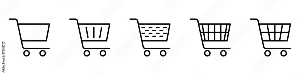 Shopping cart icon set, Full and empty shopping cart symbol, shop and sale