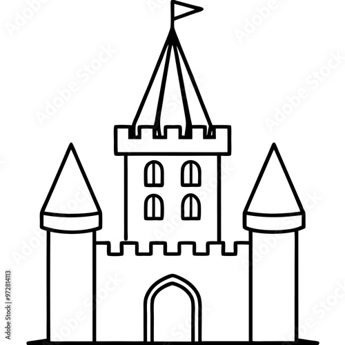 castle tower outline coloring book page line art drawing