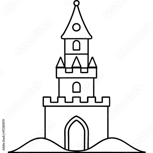 castle tower outline coloring book page line art drawing