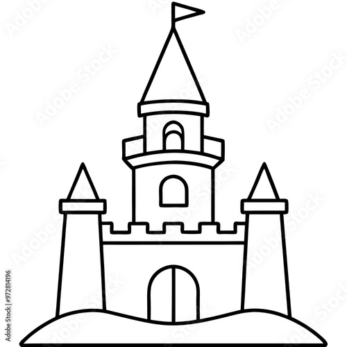 castle tower outline coloring book page line art drawing
