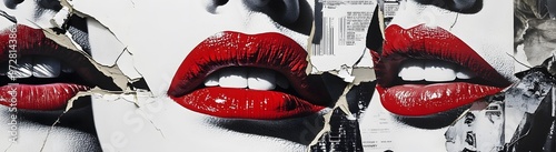 Abstract artwork featuring stylized lips and textures. photo