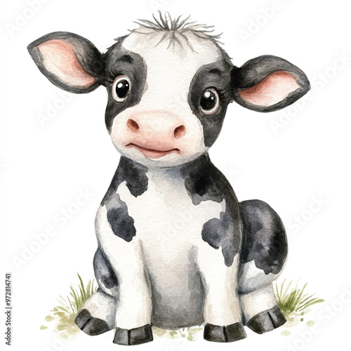cute cow watercolor clipart illustration isolated