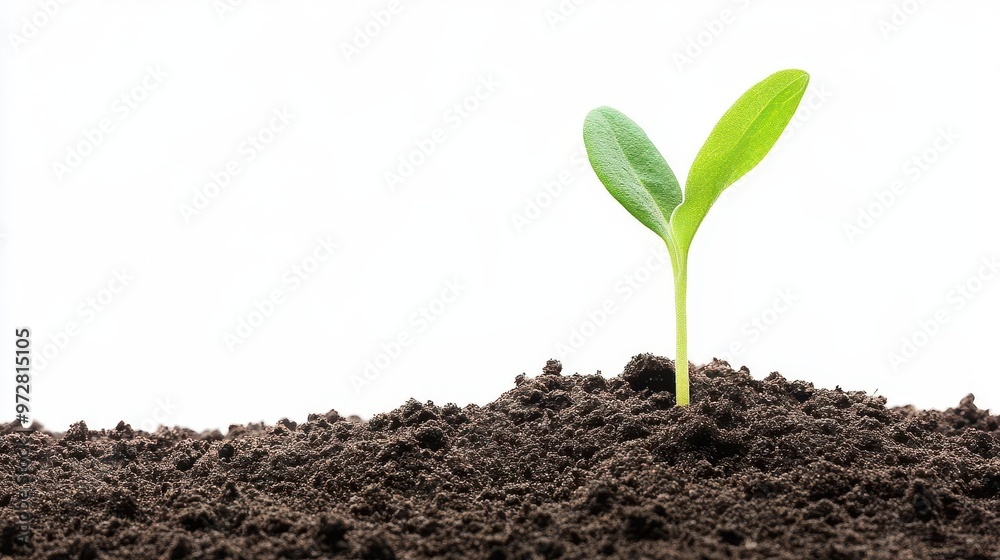 delicate seedling emerging from rich soil against pure white background symbolizing new beginnings and growth potential delicate seedling emerging from rich soil against pure white background symbolizing new beginnings and growth potential
